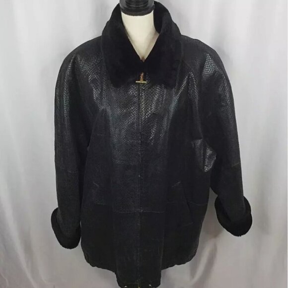 Vintage G-III Leather Bomber Jacket Trench Coat Womens Size 2X Faux Fur Collar - Picture 12 of 12